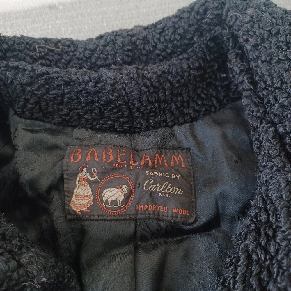 Vintage Persian Lambswool Curly Swing Coat Women M Black Babe Lamm Brocade Lined